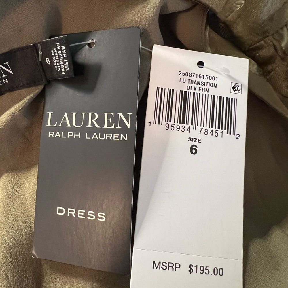 Ralph Lauren Size 6 NWT Olive Green Palm Leaf Sleeveless Midi Dress (0431) - Picture 11 of 13